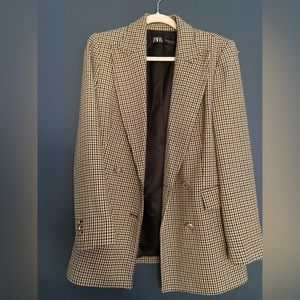 Zara Double Breasted Houndstooth Blazer